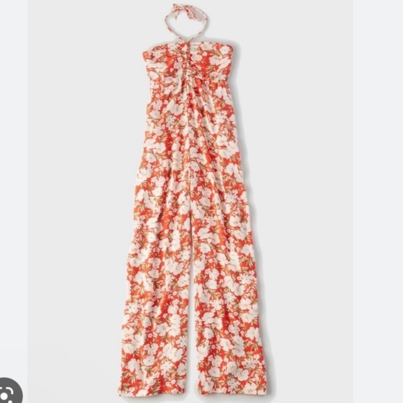 American Eagle Outfitters Pants - NWOT American Eagle Halter Wide Leg Jumpsuit Orange Floral Size XS
